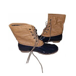 Duck Boots Blue Suede  Navy Blue/Brown Lace Front Size 9 rubber Check Pictures